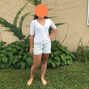 white button up sweater